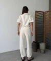 Keten Tam Fermuarlı Kısa Kollu Gömlek Pantolon Ikili Takım - Beyaz