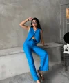 KETEN TEK DÜĞME YELEK-PANTOLON TAKIM - Mavi