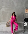 KETEN TEK DÜĞME YELEK-PANTOLON TAKIM - Pembe