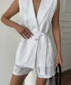 KETEN YELEK - ŞORT TAKIM - Beyaz