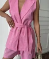 KETEN YELEK - ŞORT TAKIM - Pembe