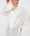 Kırışık Saten Gömlek 20316 - Beyaz