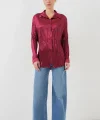 Kırışık Saten Gömlek 20316 - Bordo