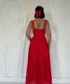 Kırmızı Askılı Aparatlı Brode Elbise