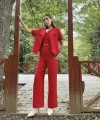 Kırmızı Askılı Büstiyer Ceket Ve Pantolon Takım