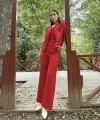 Kırmızı Askılı Büstiyer Ceket Ve Pantolon Takım