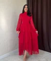 Kırmızı Bel Detaylı Elbise