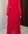 Kırmızı Bel Detaylı Elbise