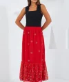 Kırmızı Desenli Şifon Etek 8010