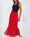 Kırmızı Desenli Şifon Etek 8010