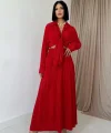 Kırmızı Fitilli Gömlek Ve Uzun Etek Takım