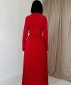 Kırmızı Fitilli Gömlek Ve Uzun Etek Takım