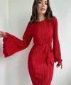Kırmızı İspanyol Kol Piliseli Elbise
