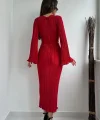 Kırmızı İspanyol Kol Piliseli Elbise