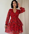 Kırmızı Kat Kat Şifon Elbise