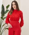 Kırmızı Üstü Dantel Tulum