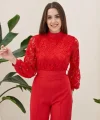 Kırmızı Üstü Dantel Tulum