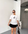 Kısa Kol Baskılı T-shirt - Beyaz
