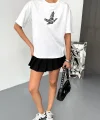 Kısa Kol Baskılı T-shirt - Beyaz