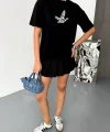 Kısa Kol Baskılı T-shirt - Siyah