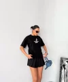 Kısa Kol Baskılı T-shirt - Siyah