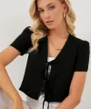 Kısa Kol Crop Bluz 958 - Siyah