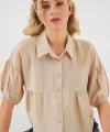 Kısa Kol Crop Gömlek 20335 - Bej