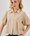 Kısa Kol Crop Gömlek 20335 - Bej