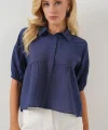 Kısa Kol Crop Gömlek 20335 - İndigo