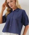 Kısa Kol Crop Gömlek 20335 - İndigo