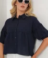 Kısa Kol Crop Gömlek 20335 - Lacivert