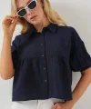 Kısa Kol Crop Gömlek 20335 - Lacivert