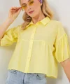 Kısa Kol Crop Gömlek 20335 - Sarı