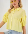 Kısa Kol Crop Gömlek 20335 - Sarı