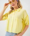 Kısa Kol Crop Gömlek 20335 - Sarı