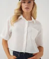 Kısa Kol Crop Gömlek 20341 - Beyaz