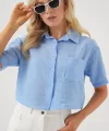 Kısa Kol Crop Gömlek 20341 - Mavi