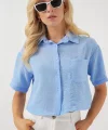Kısa Kol Crop Gömlek 20341 - Mavi