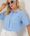 Kısa Kol Crop Gömlek 20341 - Mavi