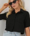 Kısa Kol Crop Gömlek 20341 - Siyah