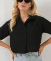 Kısa Kol Crop Gömlek 20341 - Siyah