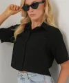 Kısa Kol Crop Gömlek 20341 - Siyah