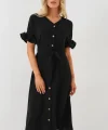 Kısa Kol Düğmeli Elbise 2555 - Siyah
