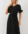 Kısa Kol Düğmeli Elbise 2555 - Siyah