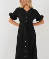 Kısa Kol Düğmeli Elbise 2555 - Siyah