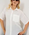 Kısa Kol Keten Görünümlü Gömlek 20336 - Beyaz