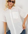 Kısa Kol Keten Görünümlü Gömlek 20336 - Beyaz