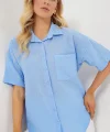 Kısa Kol Keten Görünümlü Gömlek 20336 - Mavi