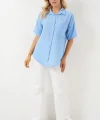 Kısa Kol Keten Görünümlü Gömlek 20336 - Mavi
