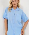 Kısa Kol Keten Görünümlü Gömlek 20336 - Mavi